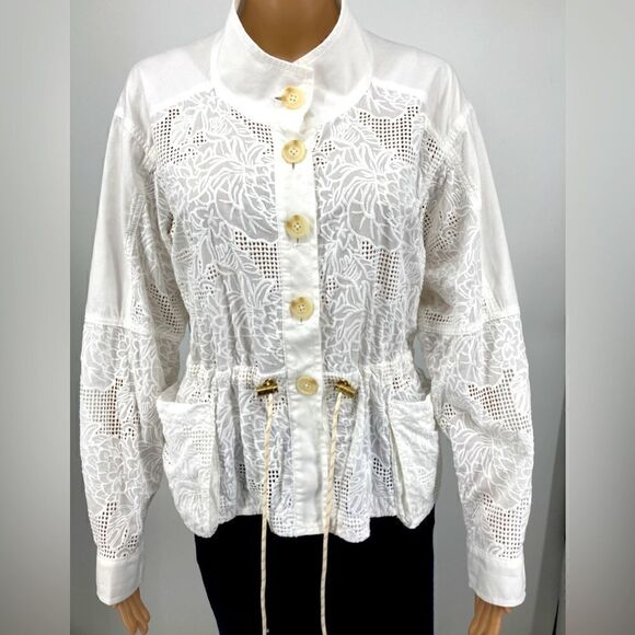 Anthropologie Eyelet Lace Anorak White Jacket Size S - Picture 1 of 9